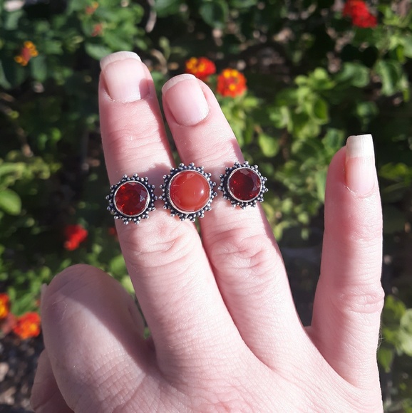 New Carnelian and Garnet Adjustable 925 Silver Knuckle Ring. - Picture 5 of 8